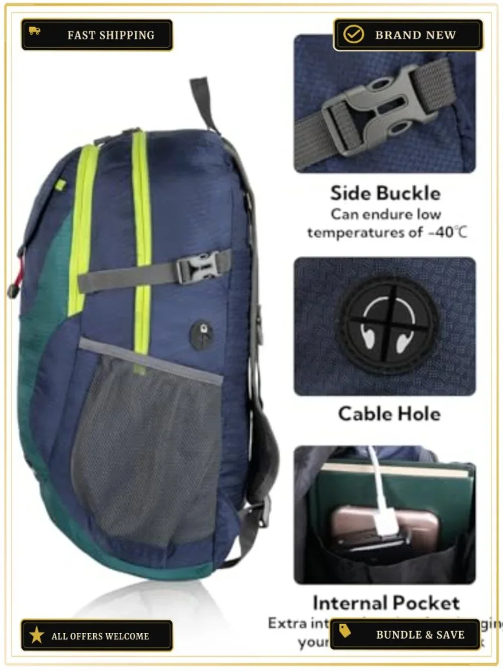 Lightweight Packable Hiking Backpack 30L Daypack Water Resistant Nylon Travel